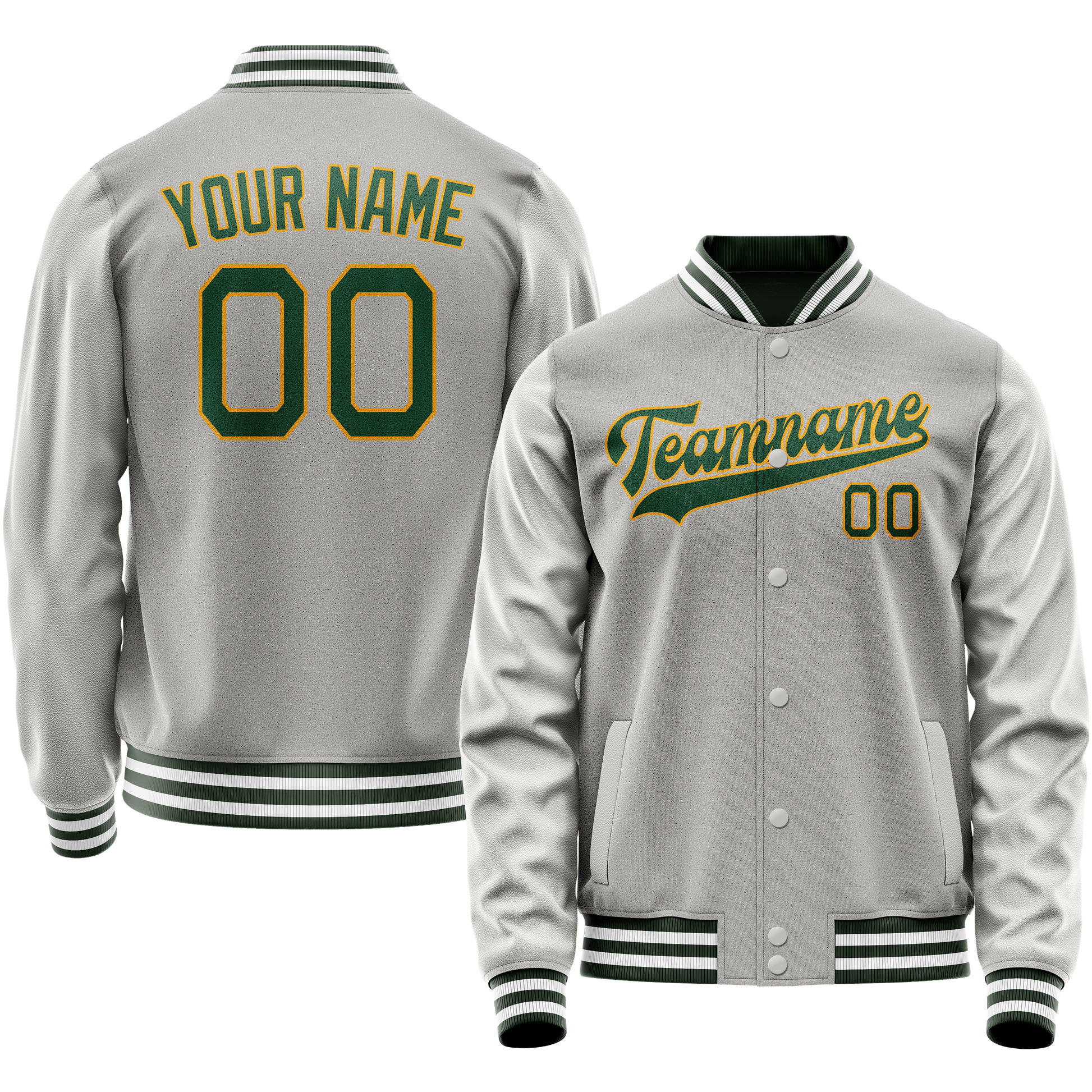 Custom Gray Kelly-Green Solid Color Varsity Letterman Jacket JA02240617YH165