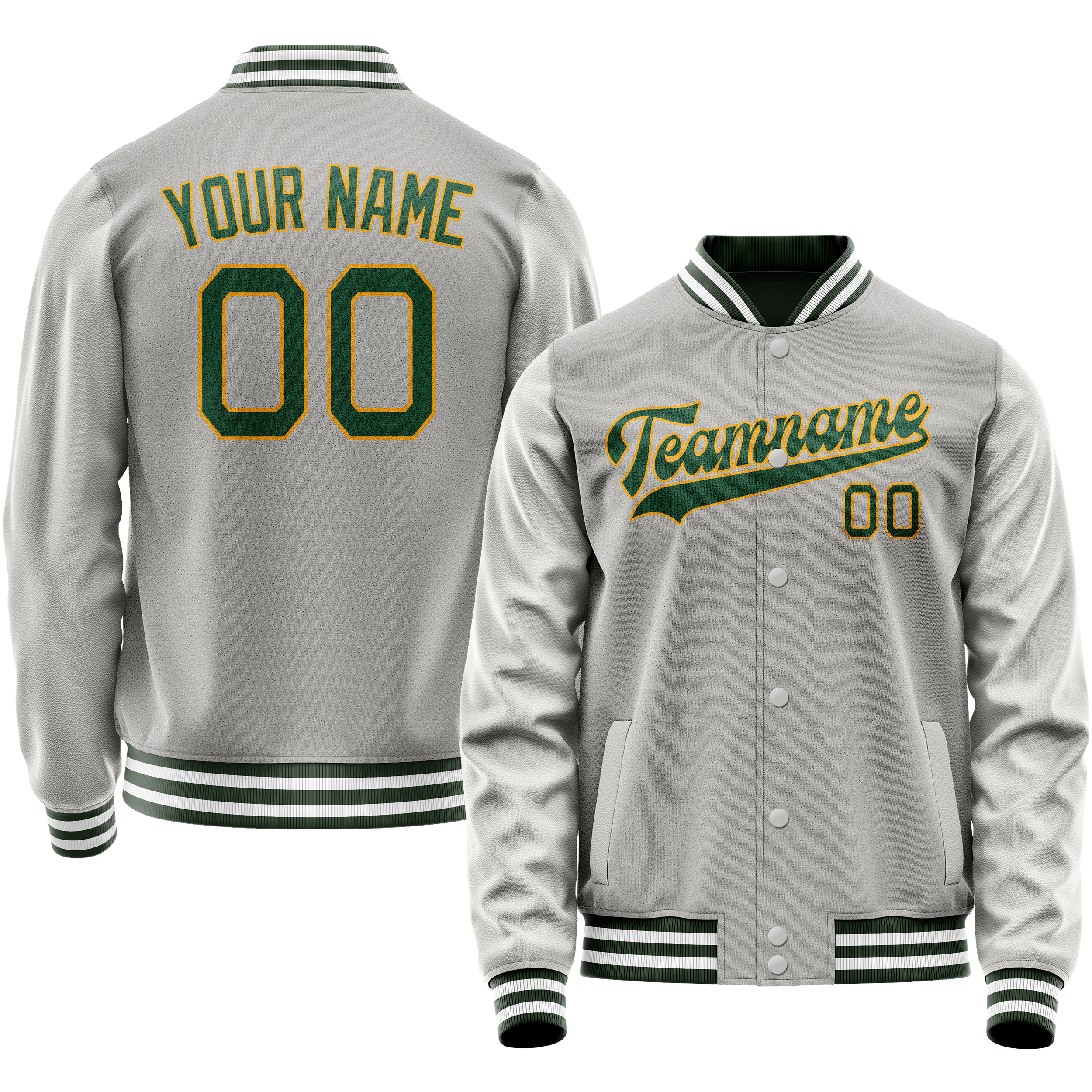 Custom Gray Kelly-Green Solid Color Varsity Letterman Jacket JA02240617YH165