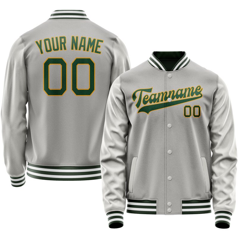 Custom Gray Kelly-Green Solid Color Varsity Letterman Jacket JA02240617YH165