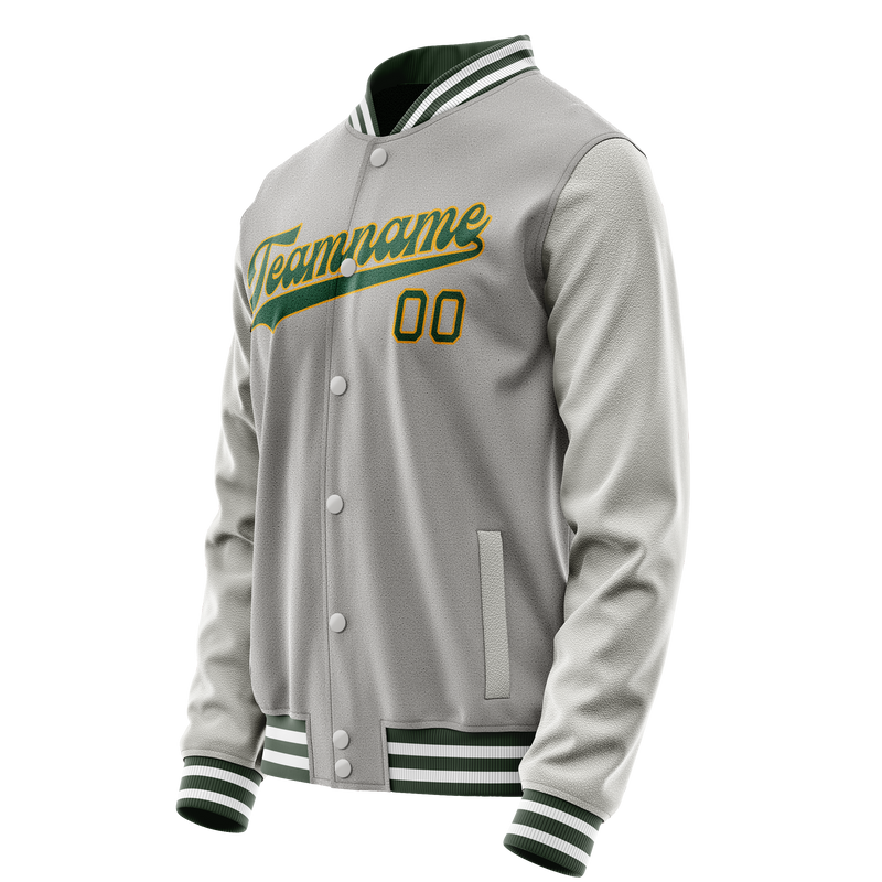 Custom Gray Kelly-Green Solid Color Varsity Letterman Jacket JA02240617YH165