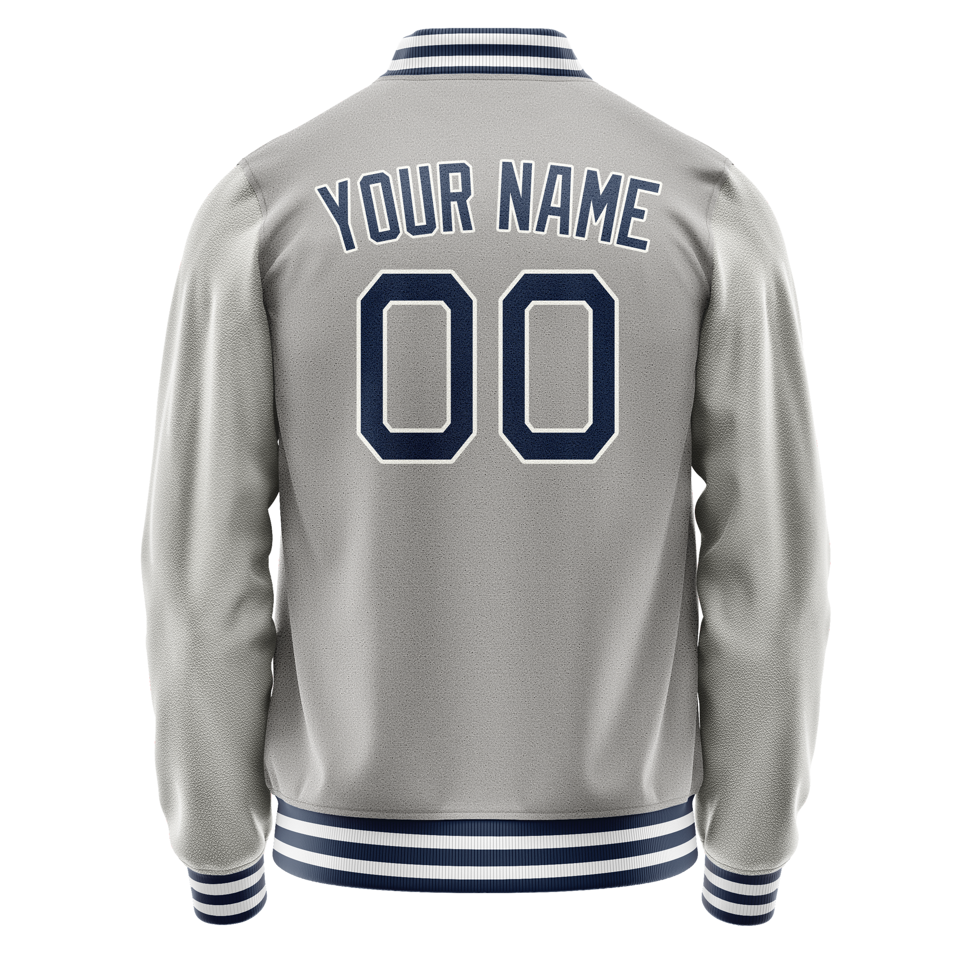 Custom Gray Navy Solid Color Varsity Letterman Jacket JA02240617YH153