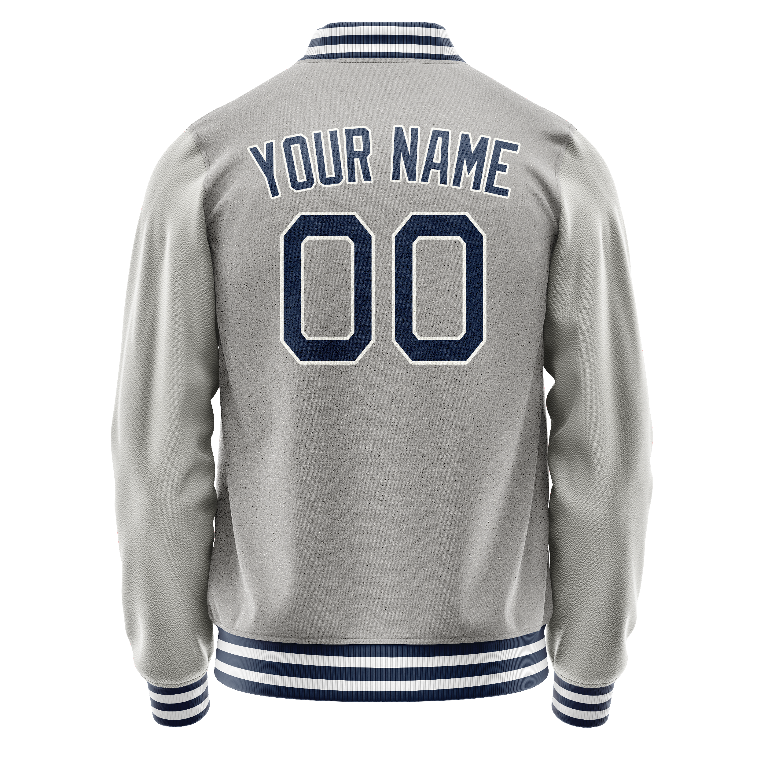Custom Gray Navy Solid Color Varsity Letterman Jacket JA02240617YH153