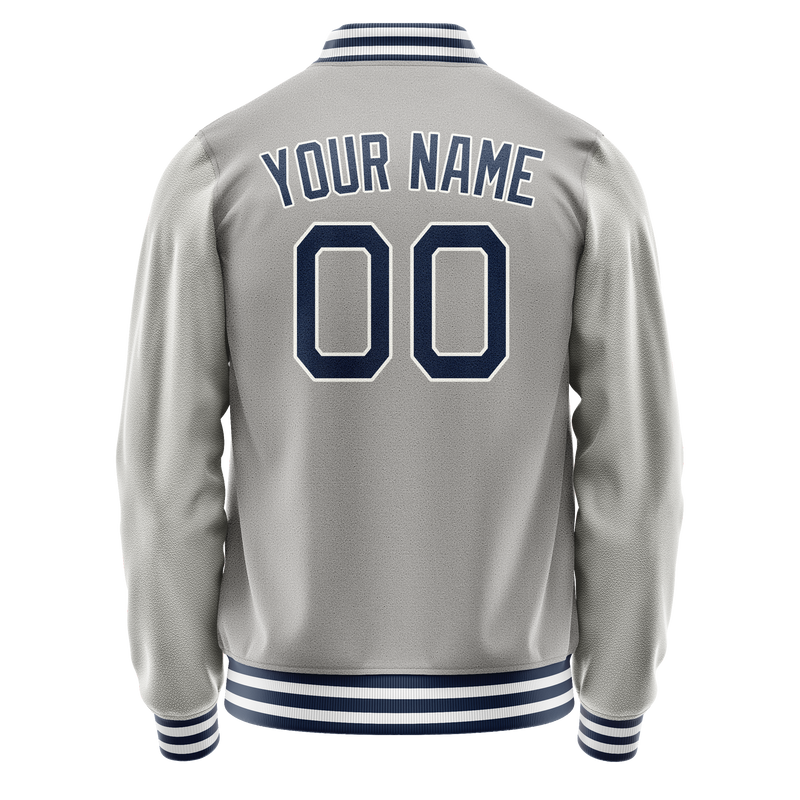Custom Gray Navy Solid Color Varsity Letterman Jacket JA02240617YH153