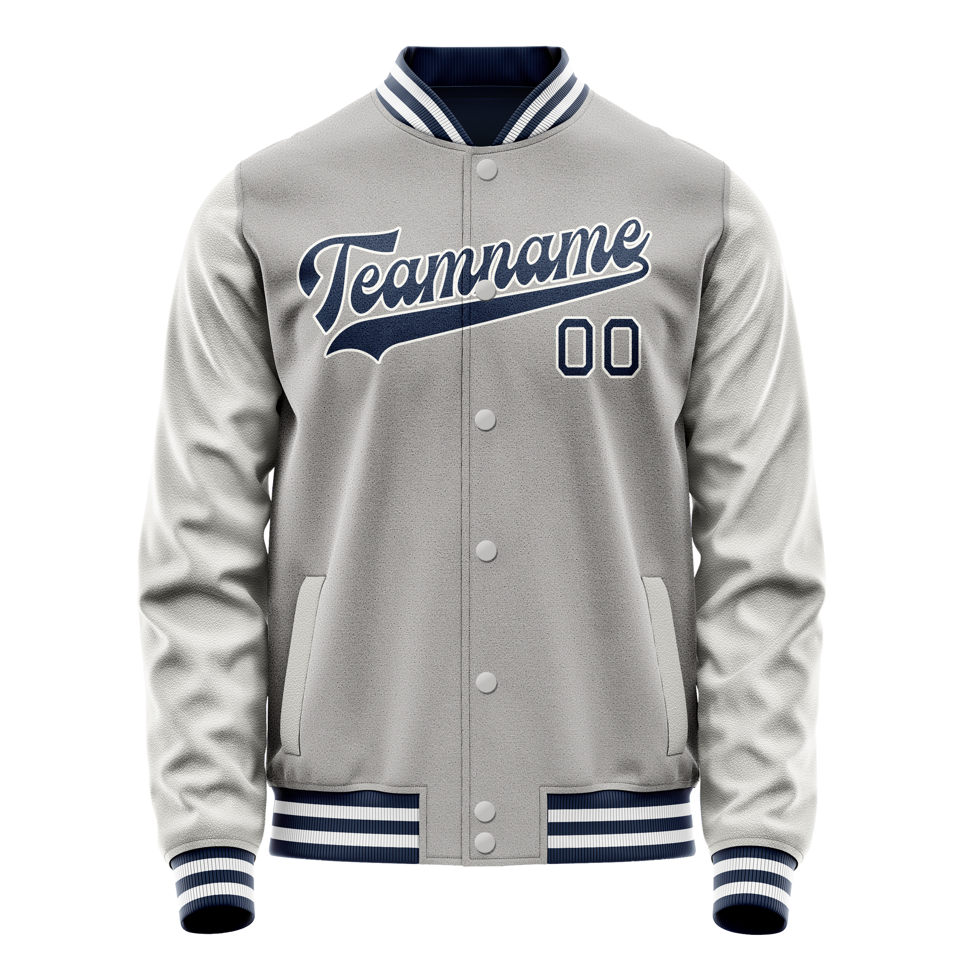 Custom Gray Navy Solid Color Varsity Letterman Jacket JA02240617YH153