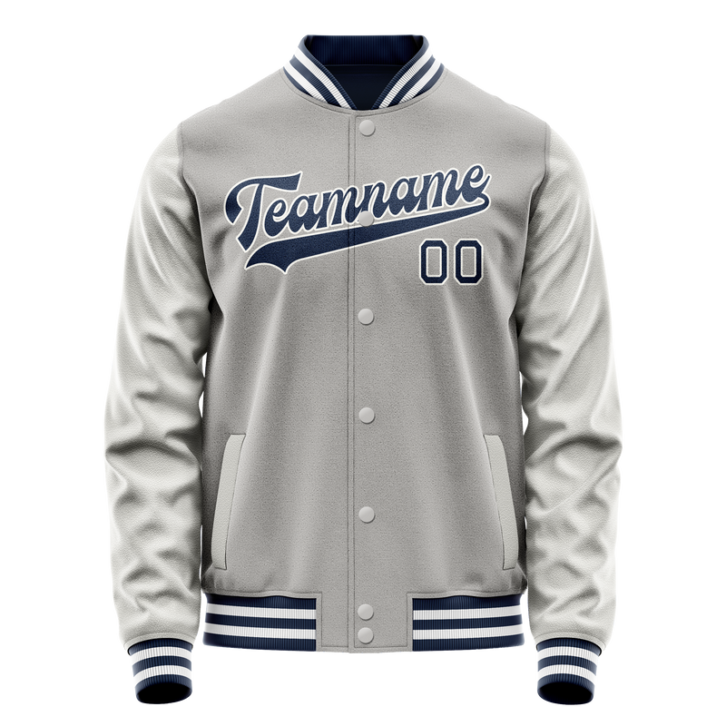 Custom Gray Navy Solid Color Varsity Letterman Jacket JA02240617YH153