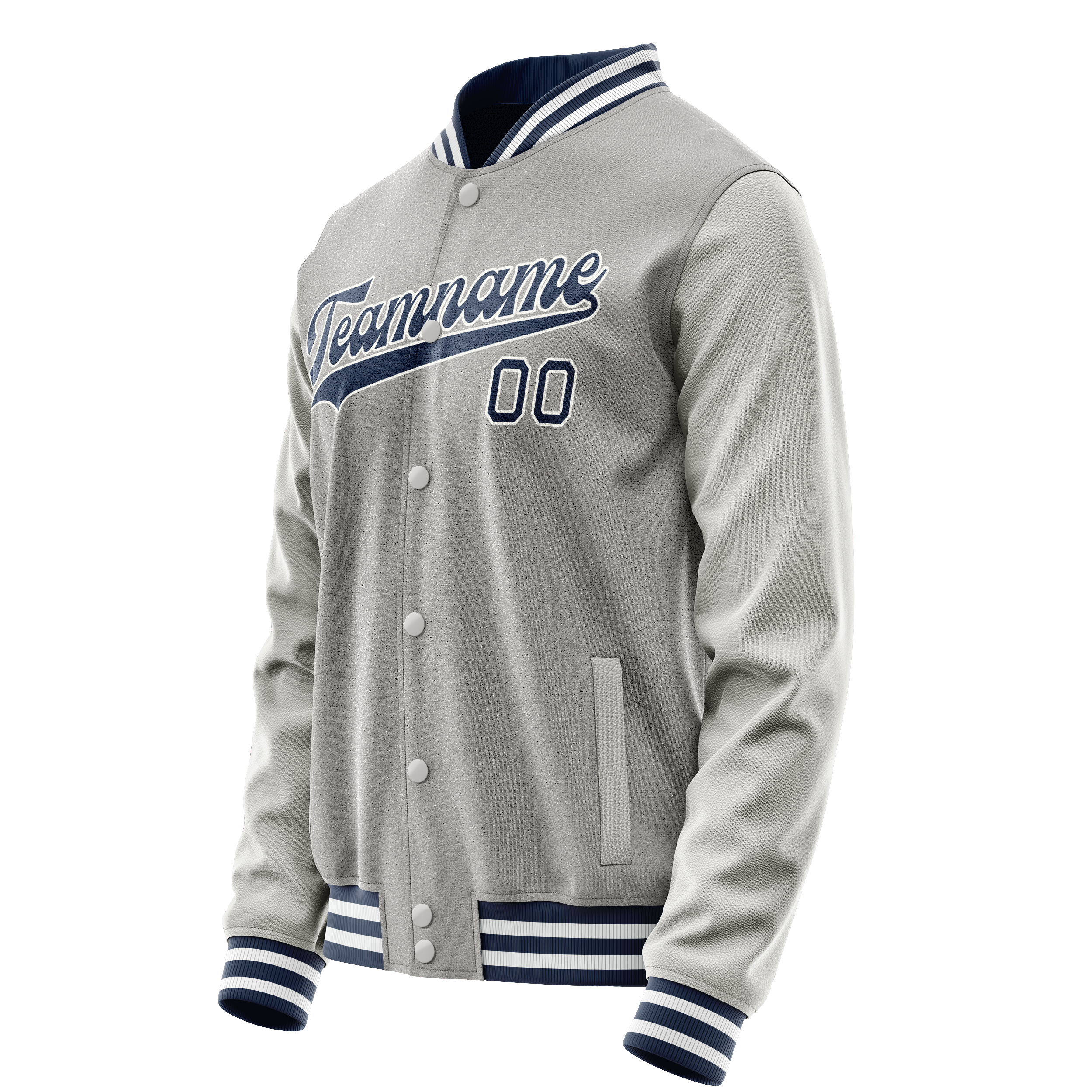 Custom Gray Navy Solid Color Varsity Letterman Jacket JA02240617YH153