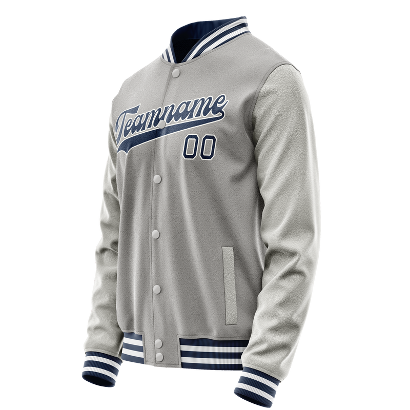 Custom Gray Navy Solid Color Varsity Letterman Jacket JA02240617YH153