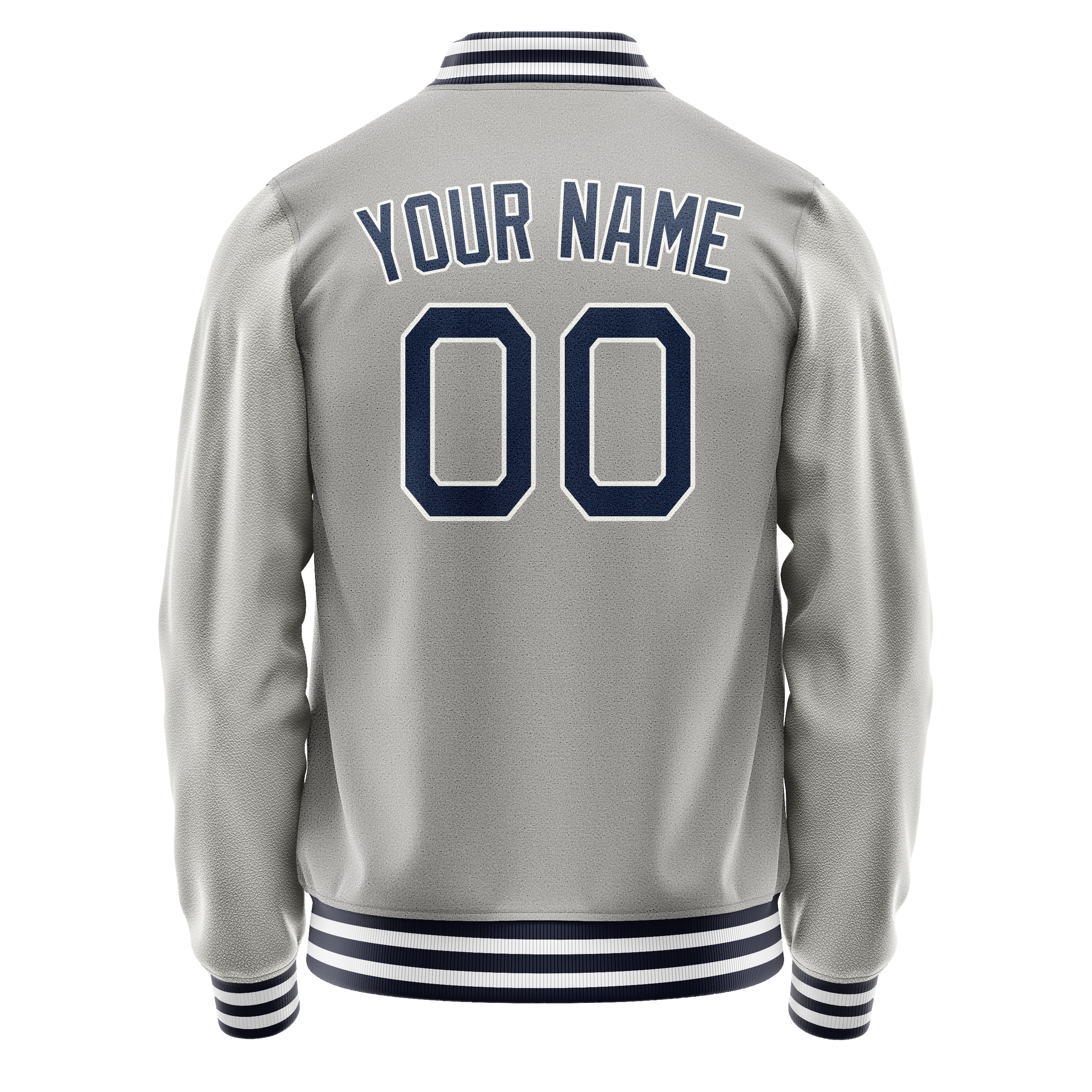 Custom Gray Navy Solid Color Varsity Letterman Jacket JA02240617YH172