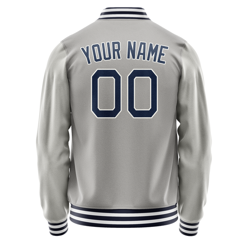 Custom Gray Navy Solid Color Varsity Letterman Jacket JA02240617YH172