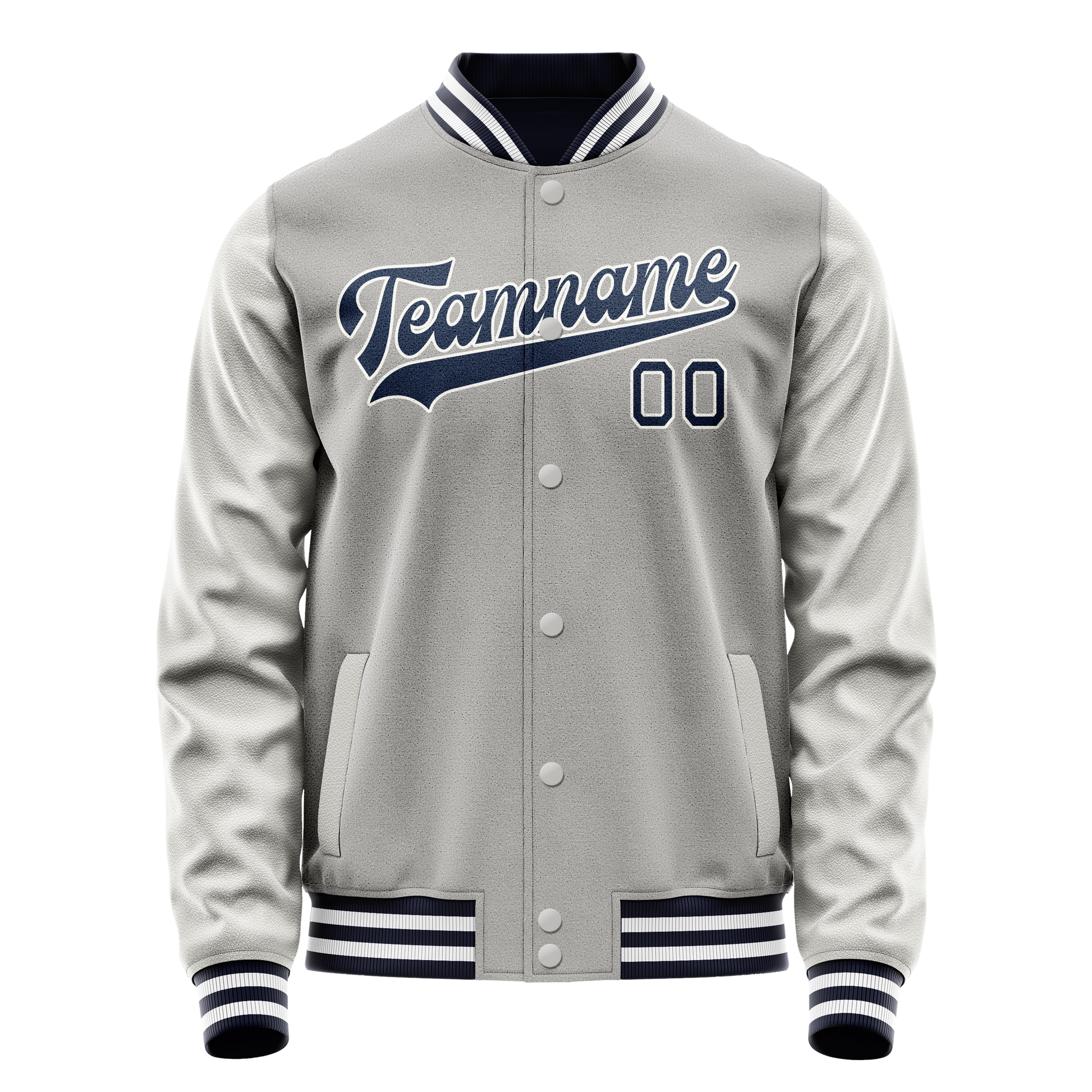 Custom Gray Navy Solid Color Varsity Letterman Jacket JA02240617YH172