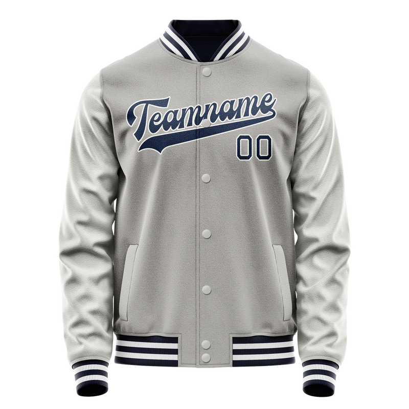 Custom Gray Navy Solid Color Varsity Letterman Jacket JA02240617YH172