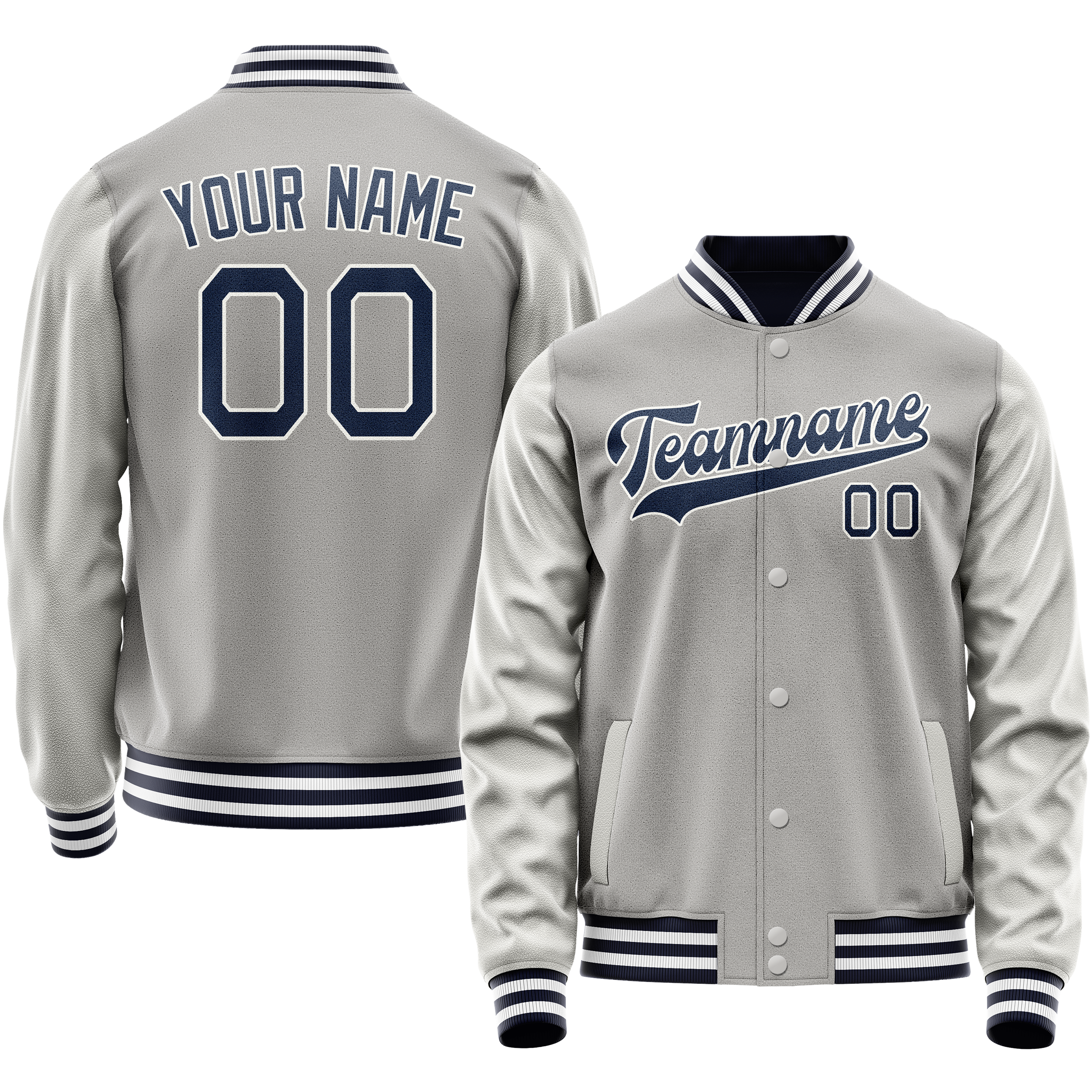 Custom Gray Navy Solid Color Varsity Letterman Jacket JA02240617YH172
