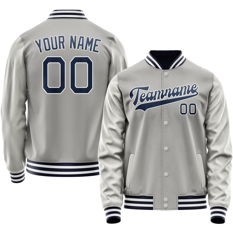 Custom Gray Navy Solid Color Varsity Letterman Jacket JA02240617YH172