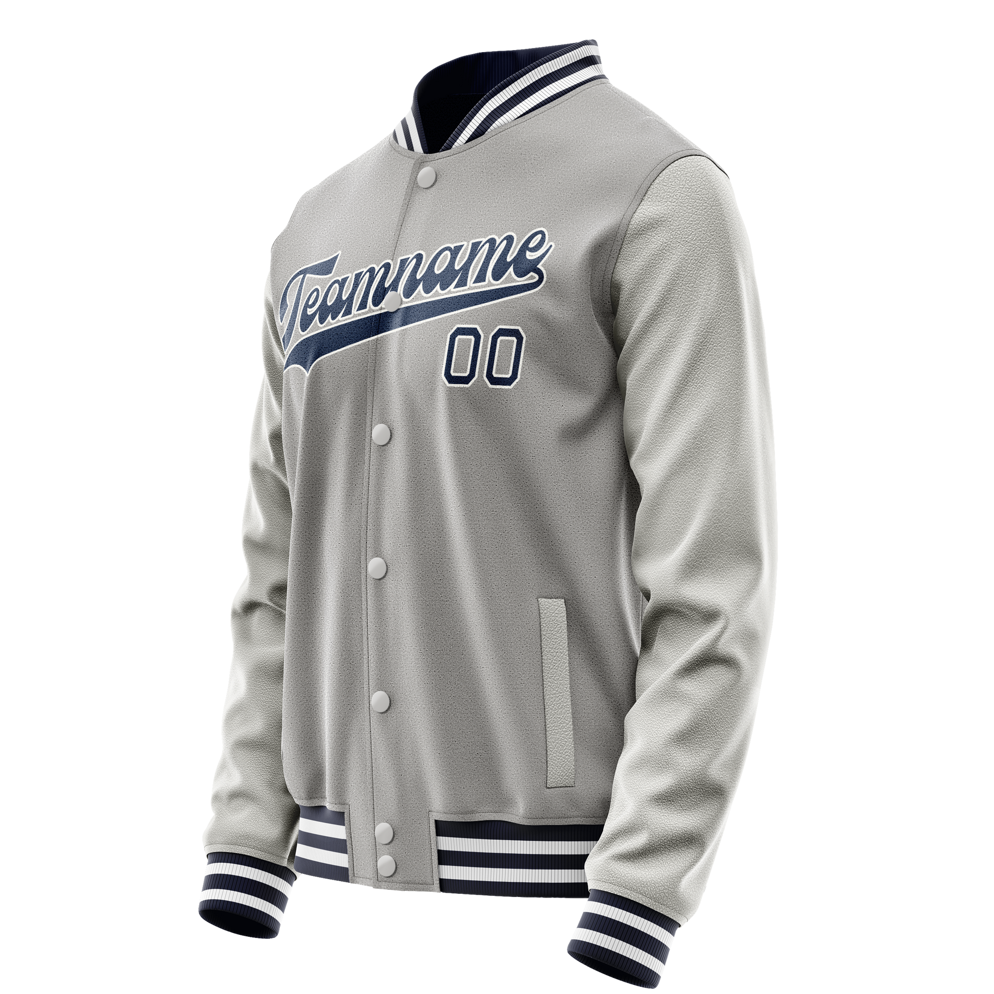 Custom Gray Navy Solid Color Varsity Letterman Jacket JA02240617YH172