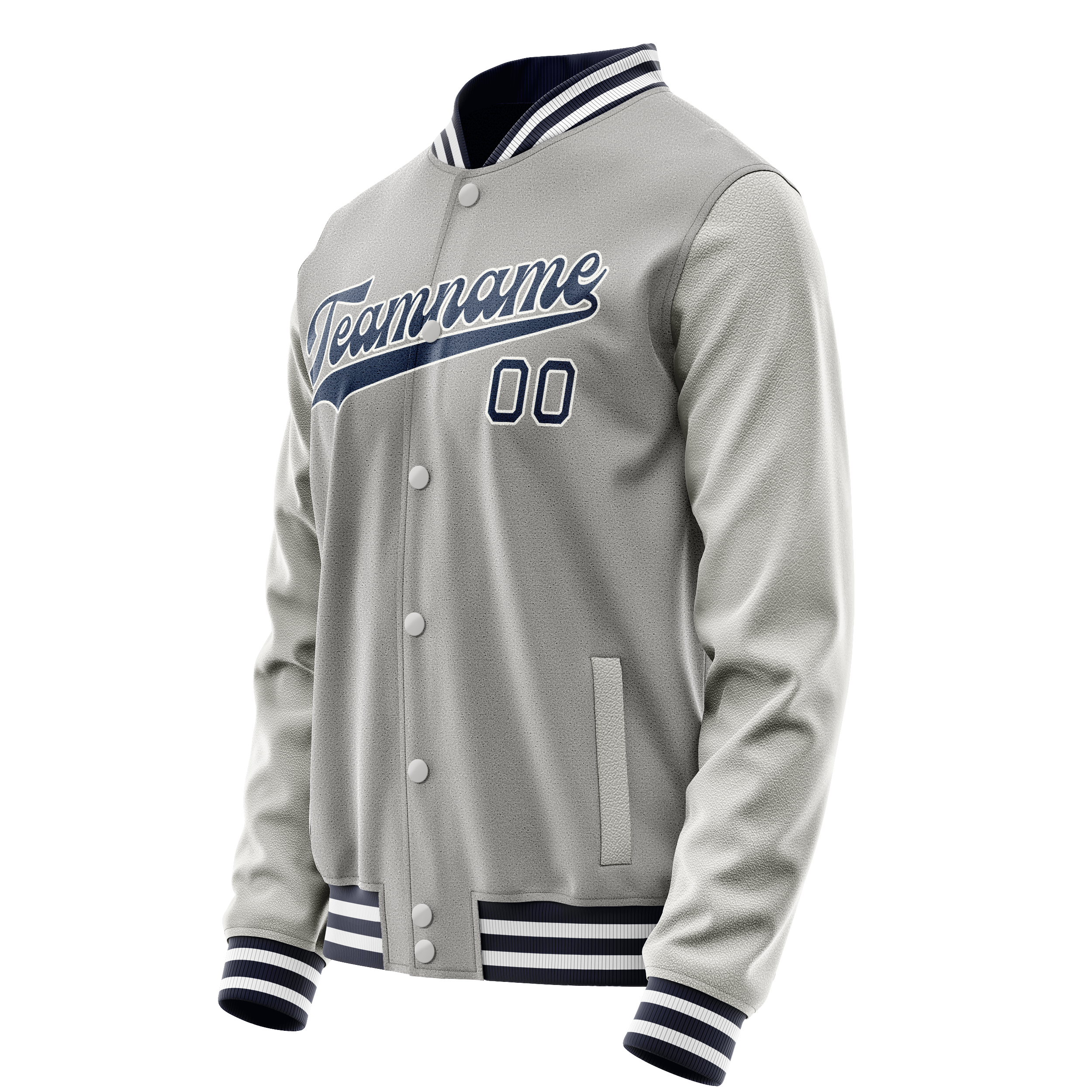 Custom Gray Navy Solid Color Varsity Letterman Jacket JA02240617YH172