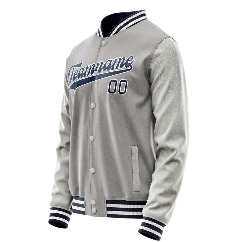 Custom Gray Navy Solid Color Varsity Letterman Jacket JA02240617YH172