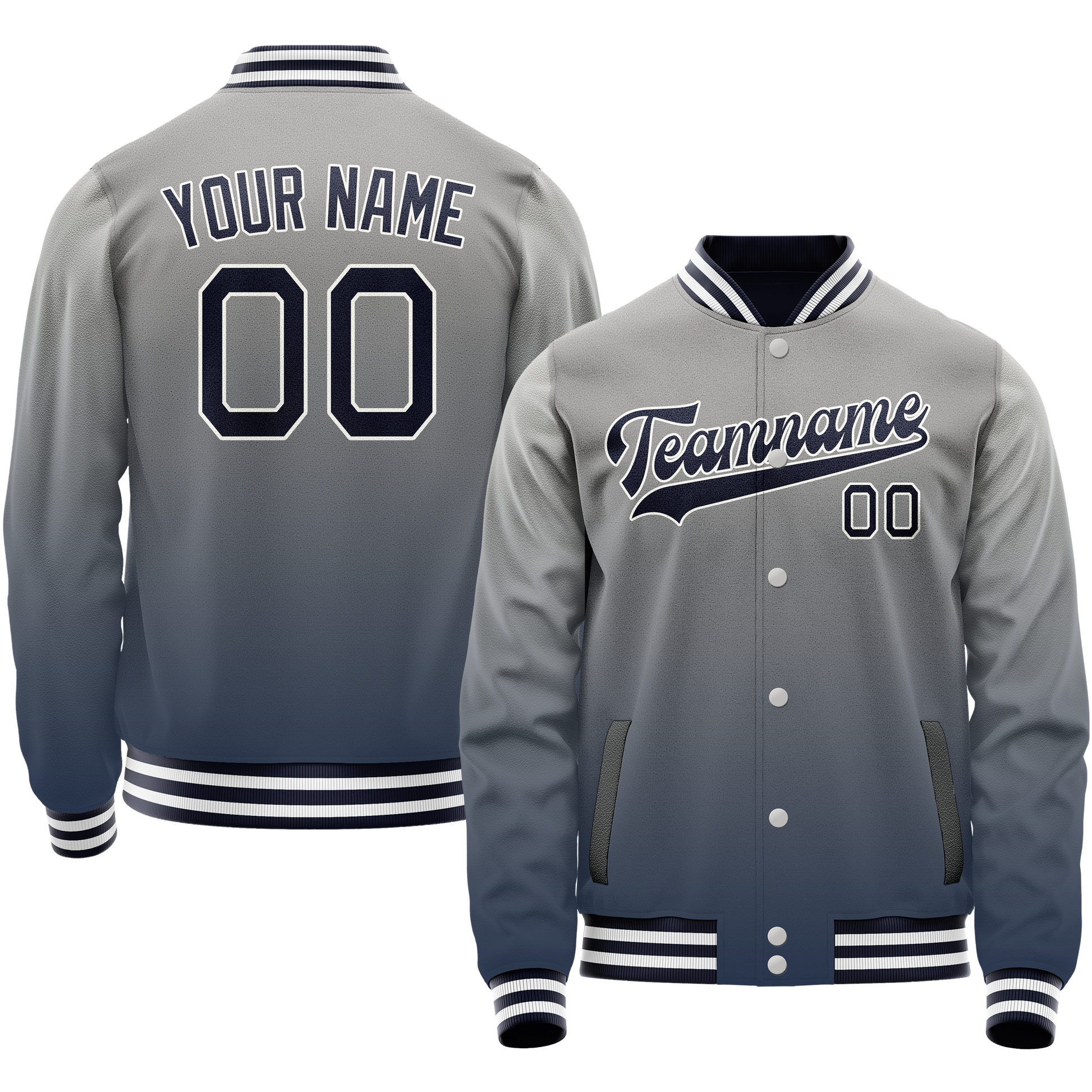 Custom Gray Navy Gradient Varsity Letterman Jacket JA02240617YH169