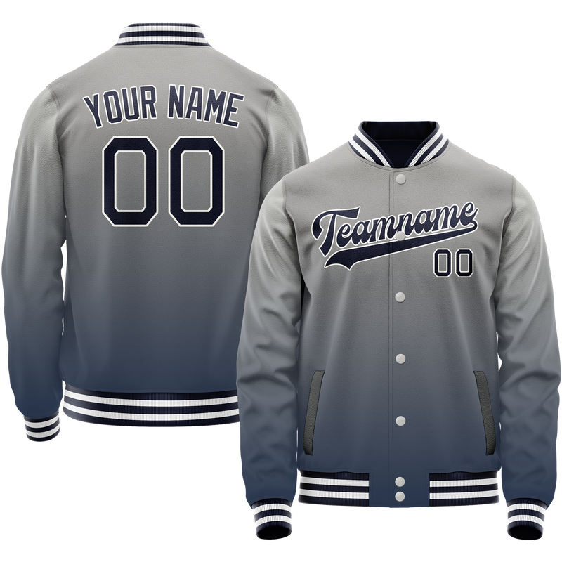 Custom Gray Navy Gradient Varsity Letterman Jacket JA02240617YH169
