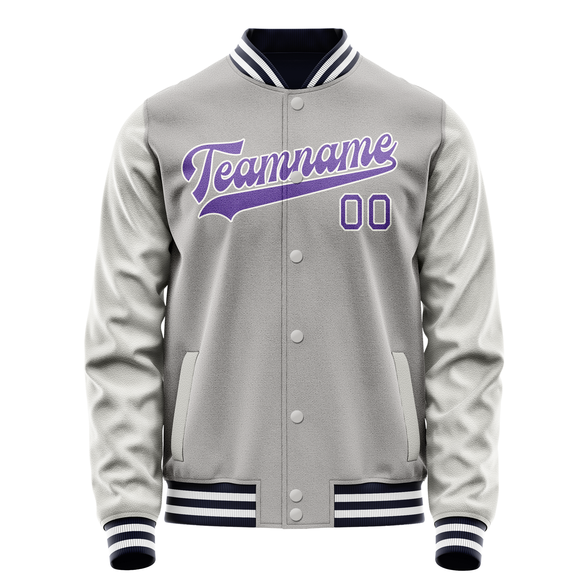 Custom Gray Purple Solid Color Varsity Letterman Jacket JA02240617YH160