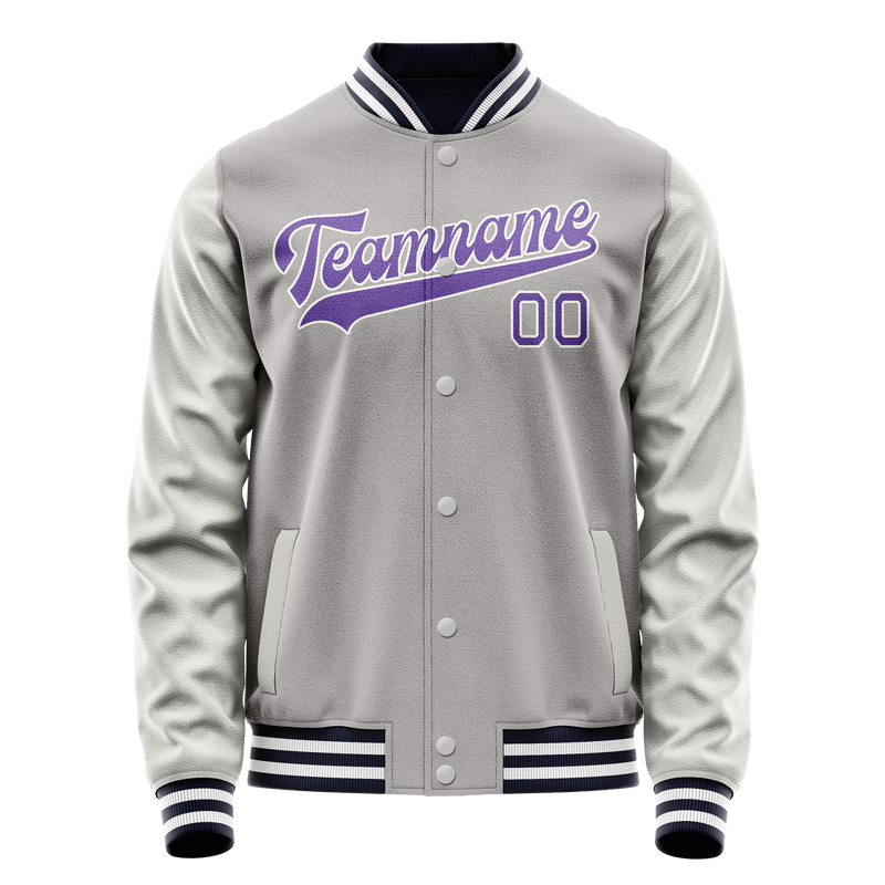 Custom Gray Purple Solid Color Varsity Letterman Jacket JA02240617YH160