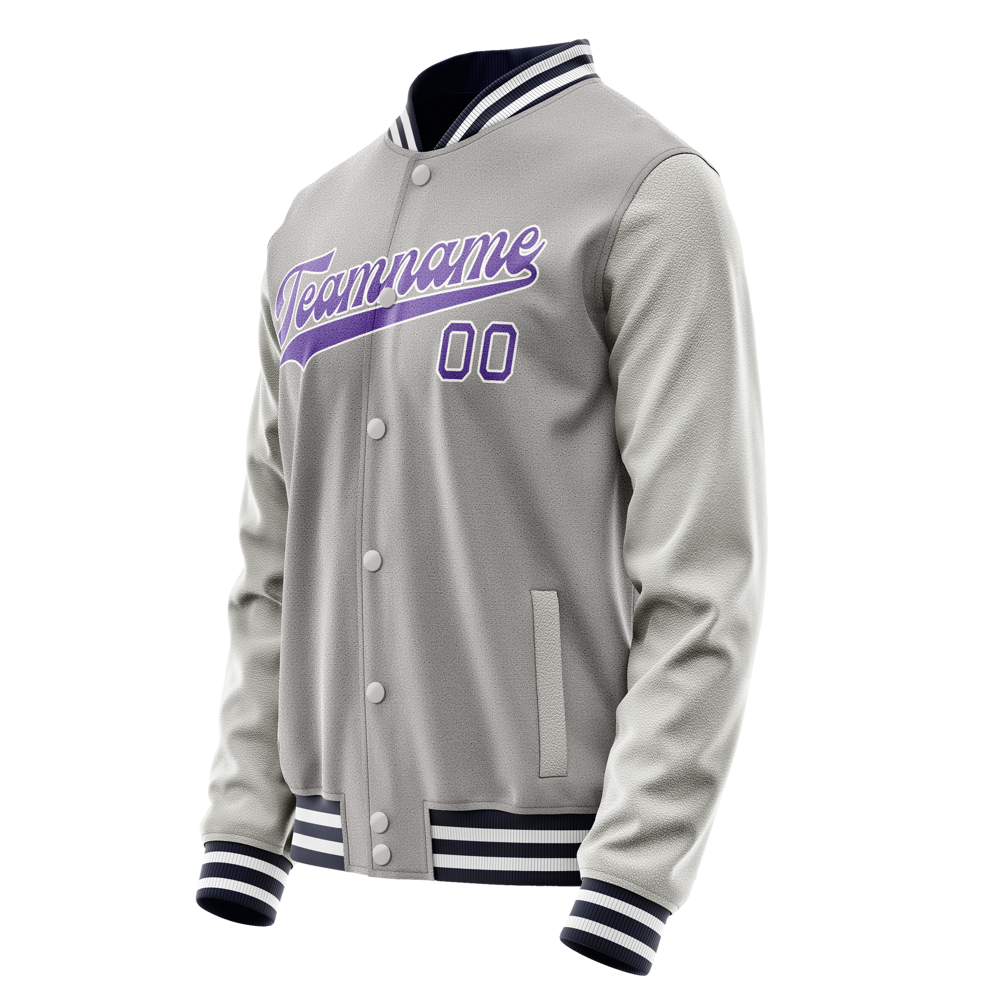 Custom Gray Purple Solid Color Varsity Letterman Jacket JA02240617YH160