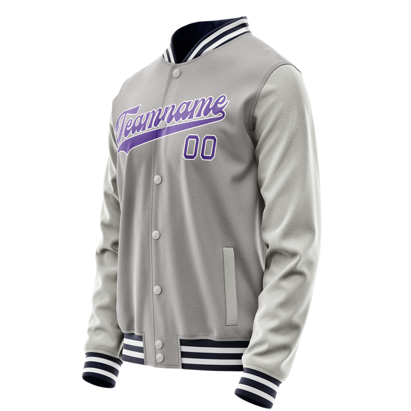 Custom Gray Purple Solid Color Varsity Letterman Jacket JA02240617YH160
