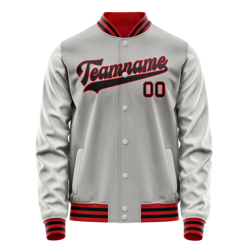 Custom Gray Black Solid Color Varsity Letterman Jacket JA02240617YH163