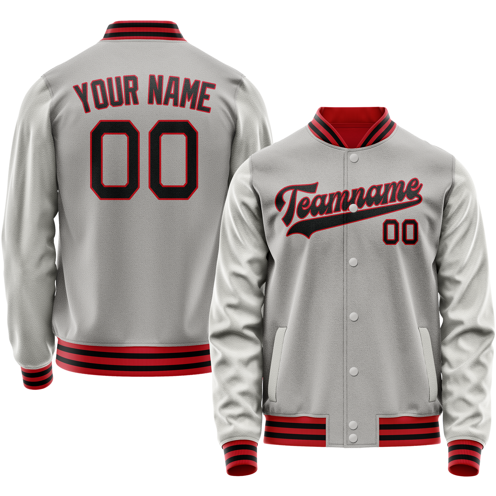 Custom Gray Black Solid Color Varsity Letterman Jacket JA02240617YH163