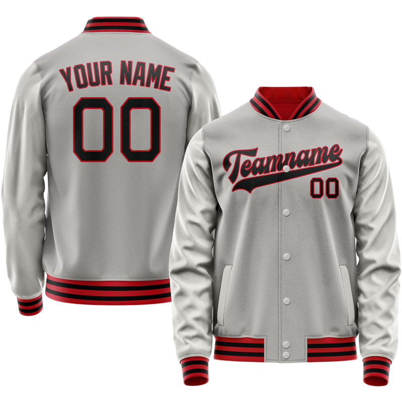 Custom Gray Black Solid Color Varsity Letterman Jacket JA02240617YH163