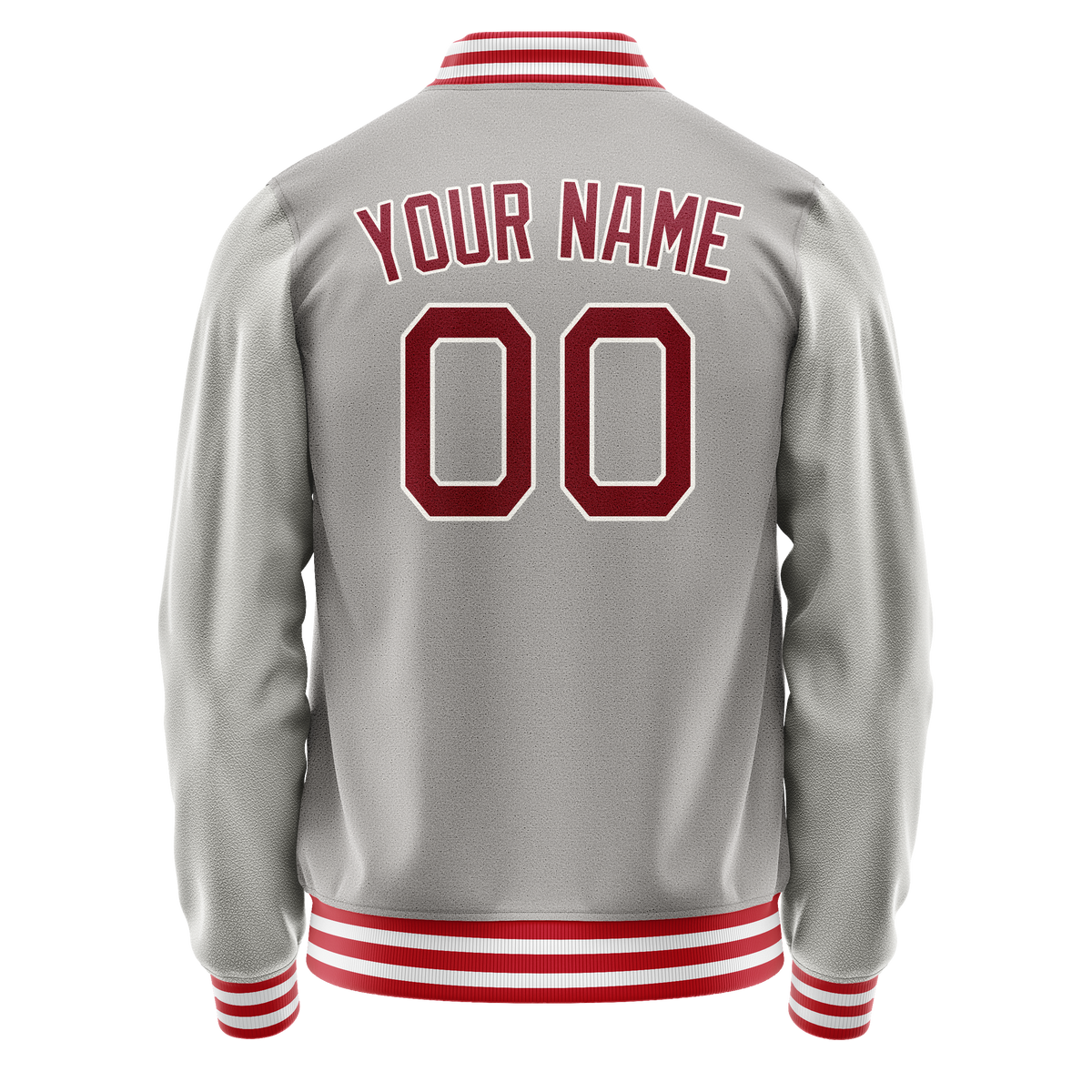 Custom Gray Red Solid Color Varsity Letterman Jacket JA02240617YH175