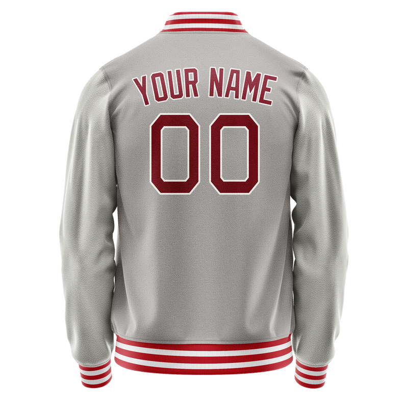 Custom Gray Red Solid Color Varsity Letterman Jacket JA02240617YH175