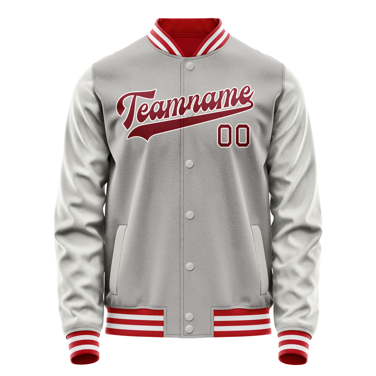 Custom Gray Red Solid Color Varsity Letterman Jacket JA02240617YH175