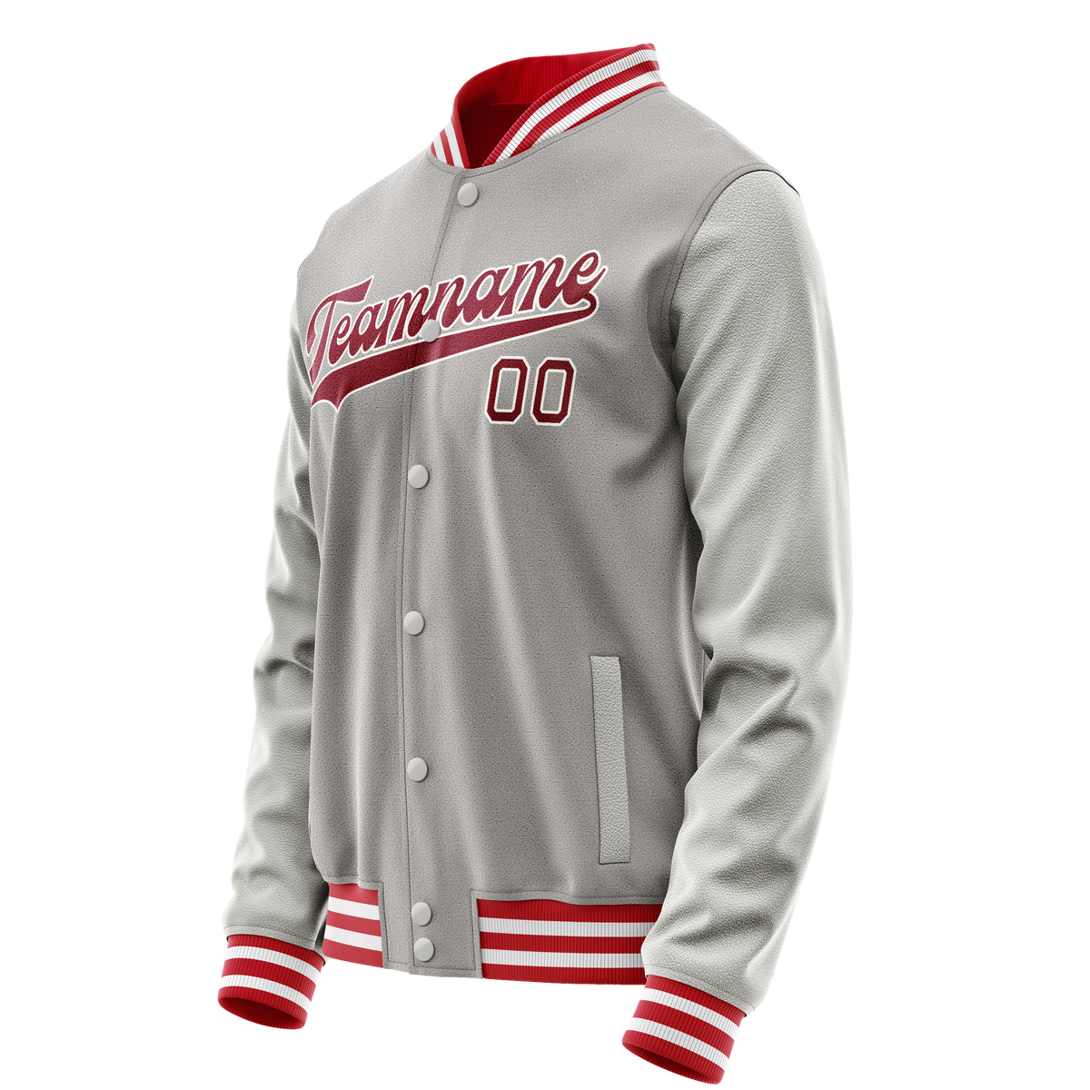 Custom Gray Red Solid Color Varsity Letterman Jacket JA02240617YH175