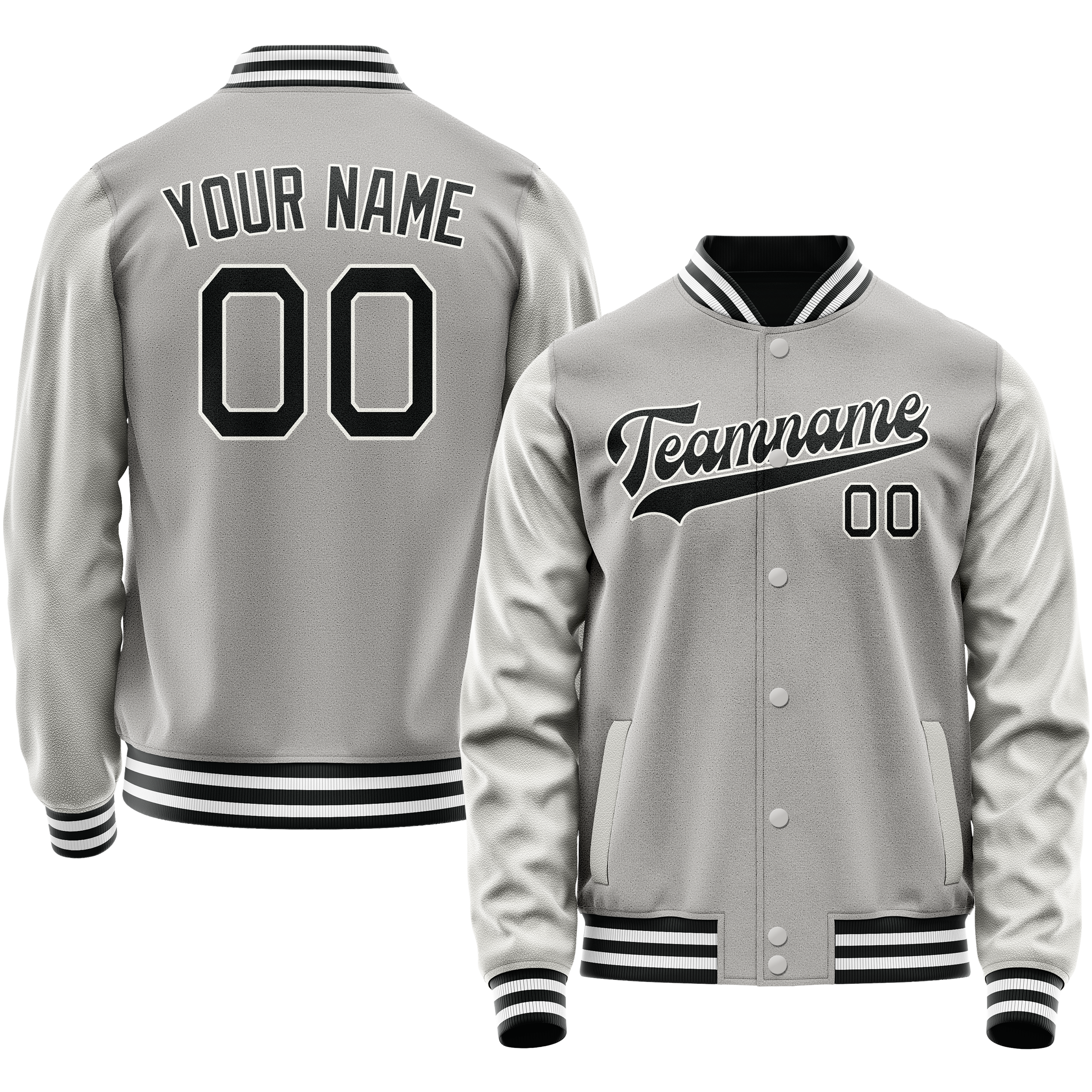 Custom Gray Black Solid Color Varsity Letterman Jacket JA02240617YH174