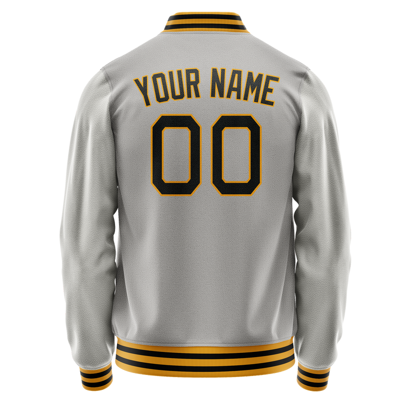 Custom Gray Black Solid Color Varsity Letterman Jacket JA02240617YH151