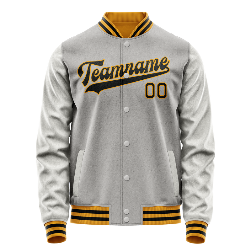 Custom Gray Black Solid Color Varsity Letterman Jacket JA02240617YH151