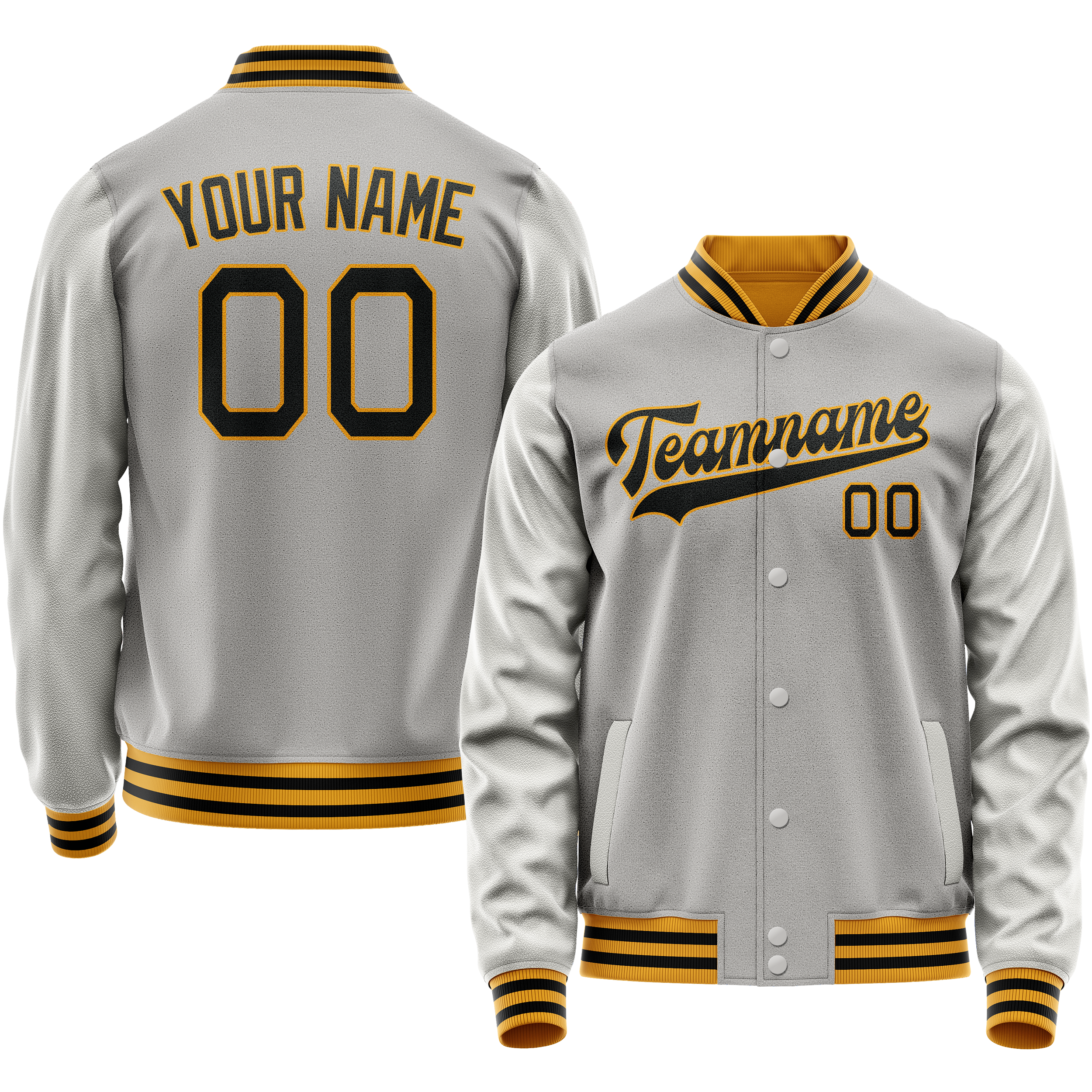 Custom Gray Black Solid Color Varsity Letterman Jacket JA02240617YH151