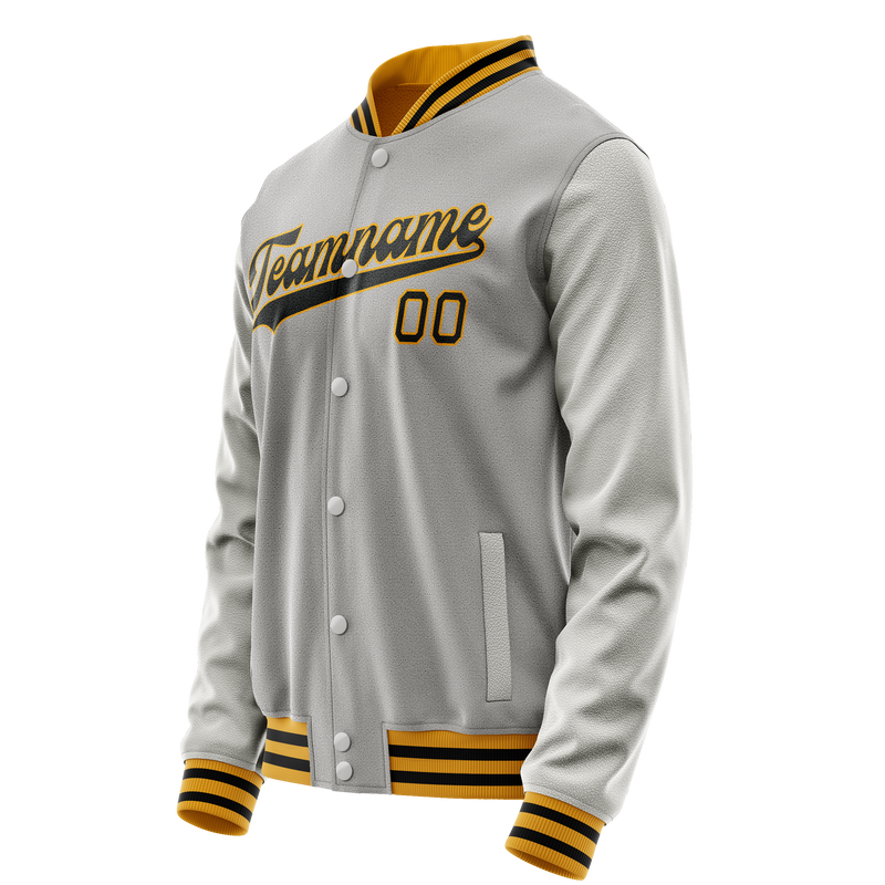 Custom Gray Black Solid Color Varsity Letterman Jacket JA02240617YH151