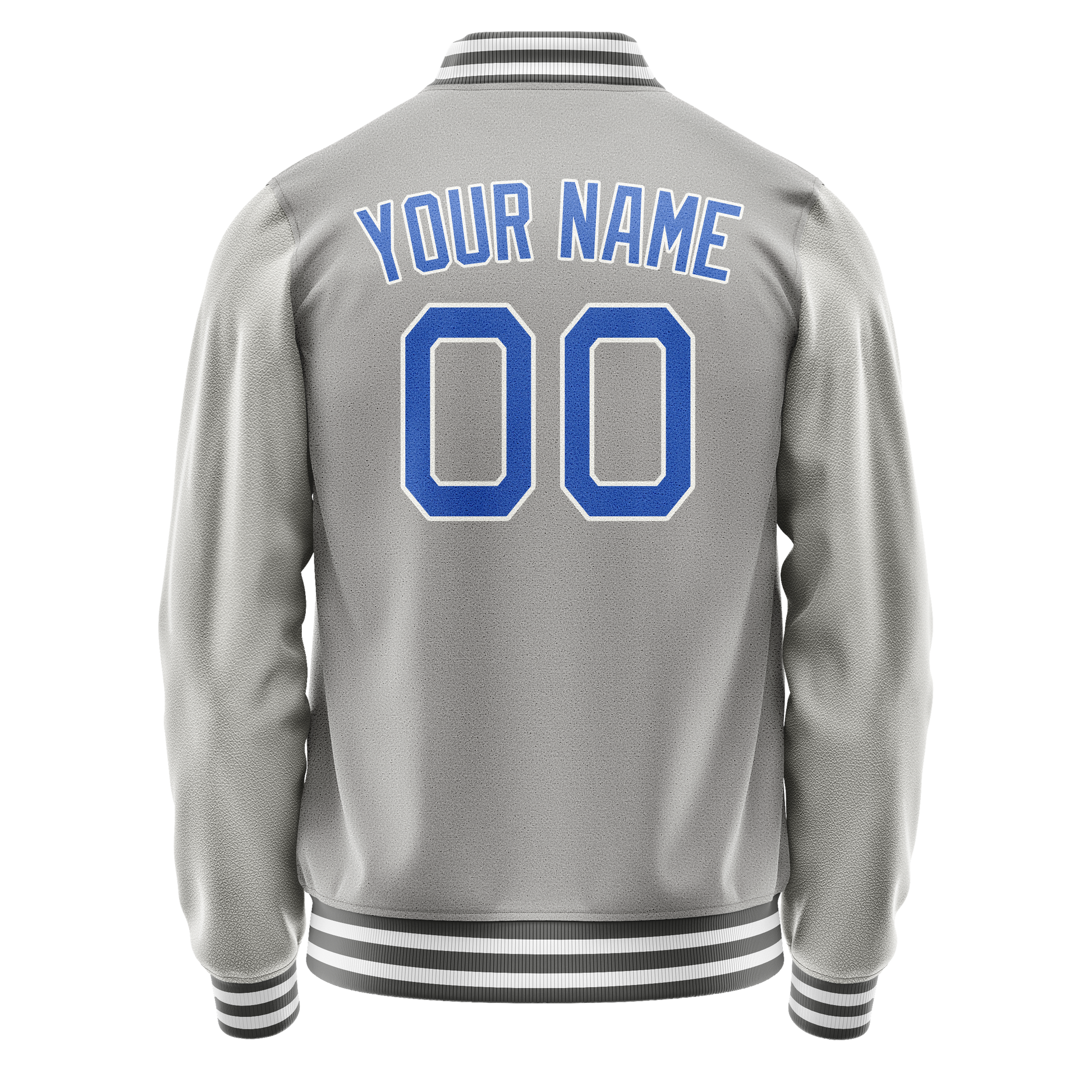 Custom Gray Light-Blue Solid Color Varsity Letterman Jacket JA02240617YH156