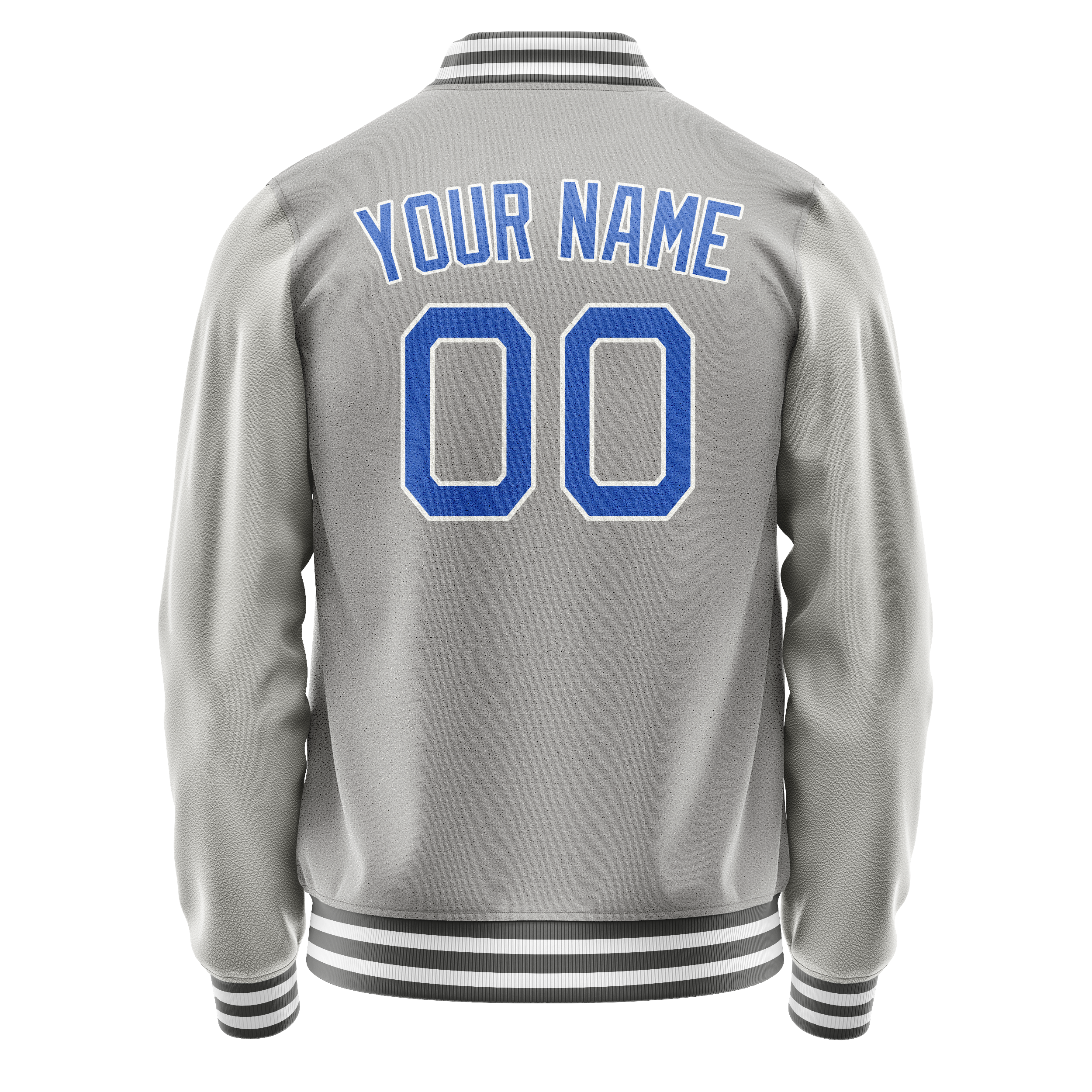 Custom Gray Light-Blue Solid Color Varsity Letterman Jacket JA02240617YH156