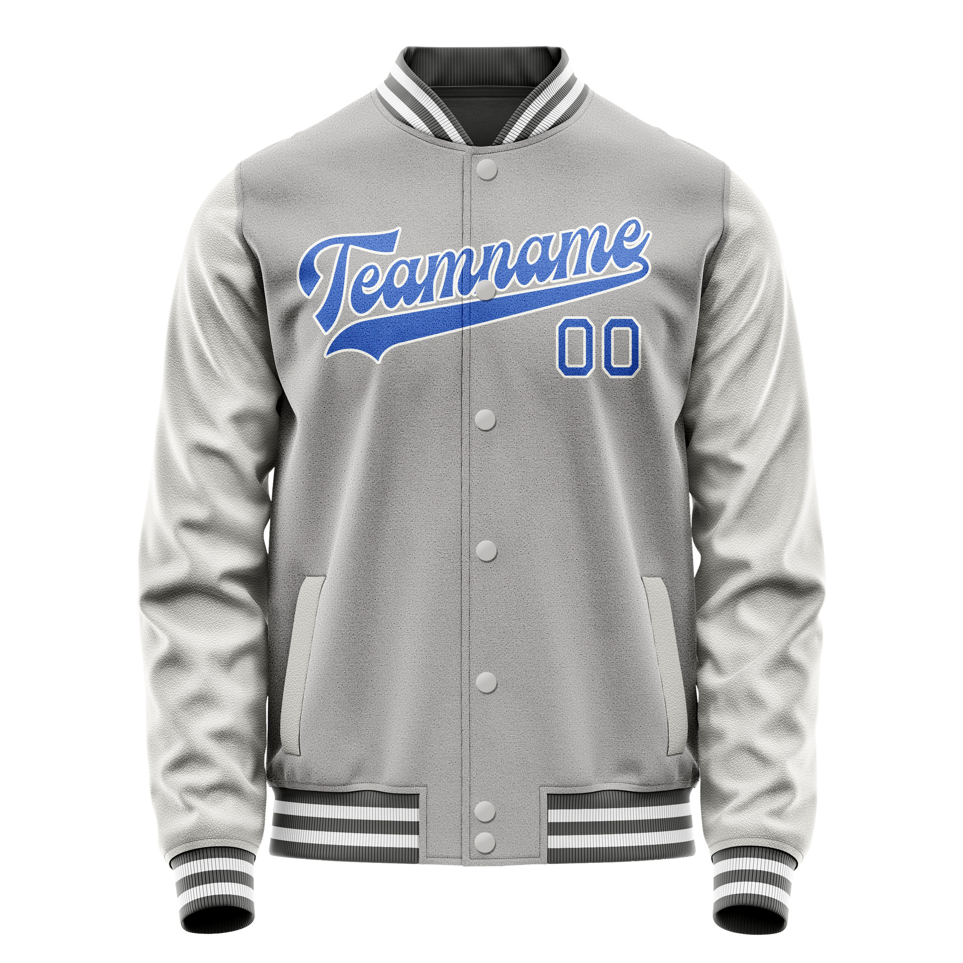 Custom Gray Light-Blue Solid Color Varsity Letterman Jacket JA02240617YH156