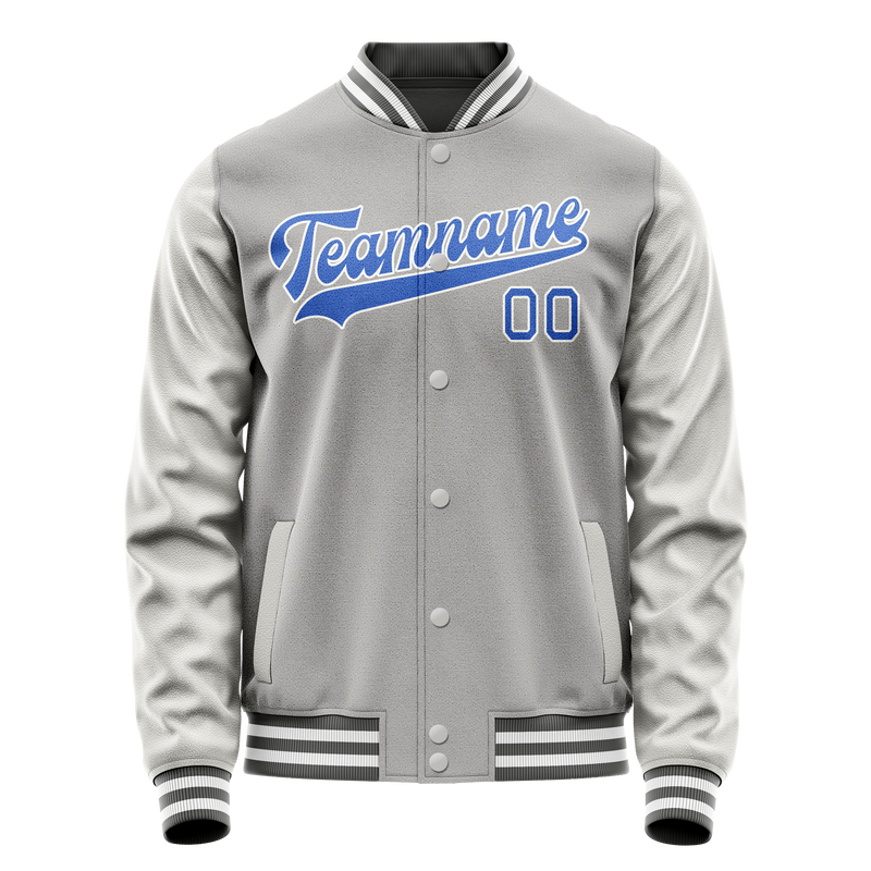 Custom Gray Light-Blue Solid Color Varsity Letterman Jacket JA02240617YH156