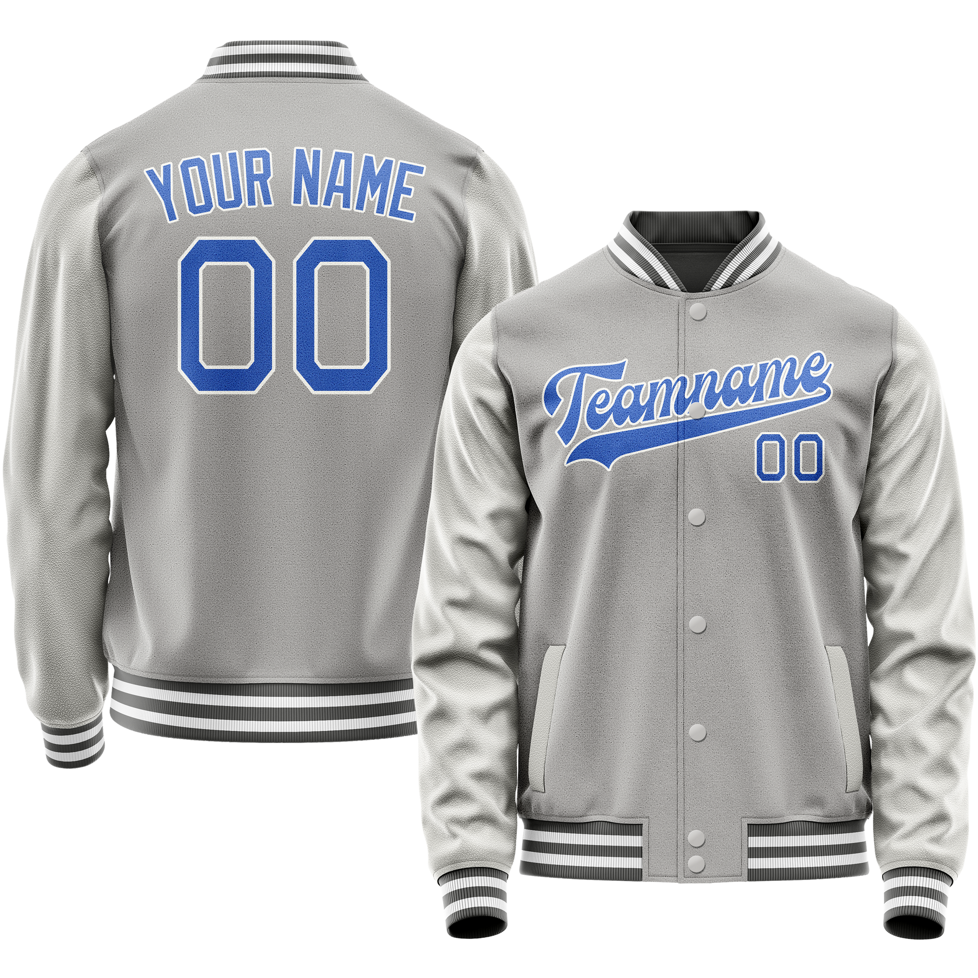 Custom Gray Light-Blue Solid Color Varsity Letterman Jacket JA02240617YH156