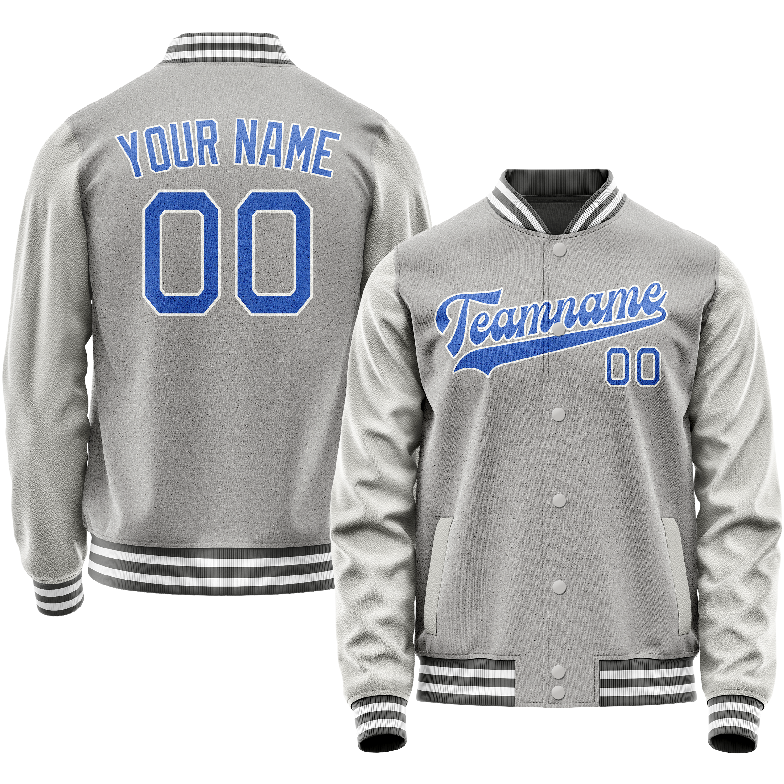 Custom Gray Light-Blue Solid Color Varsity Letterman Jacket JA02240617YH156