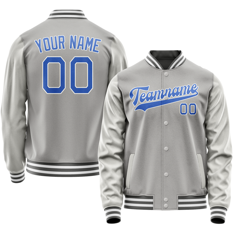 Custom Gray Light-Blue Solid Color Varsity Letterman Jacket JA02240617YH156