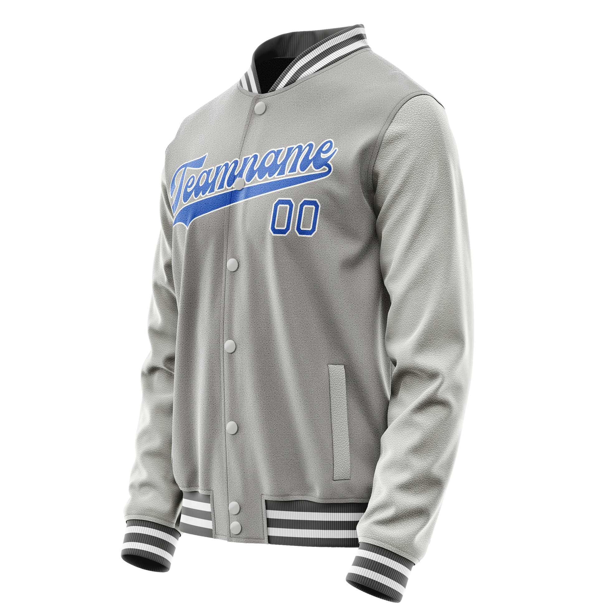 Custom Gray Light-Blue Solid Color Varsity Letterman Jacket JA02240617YH156