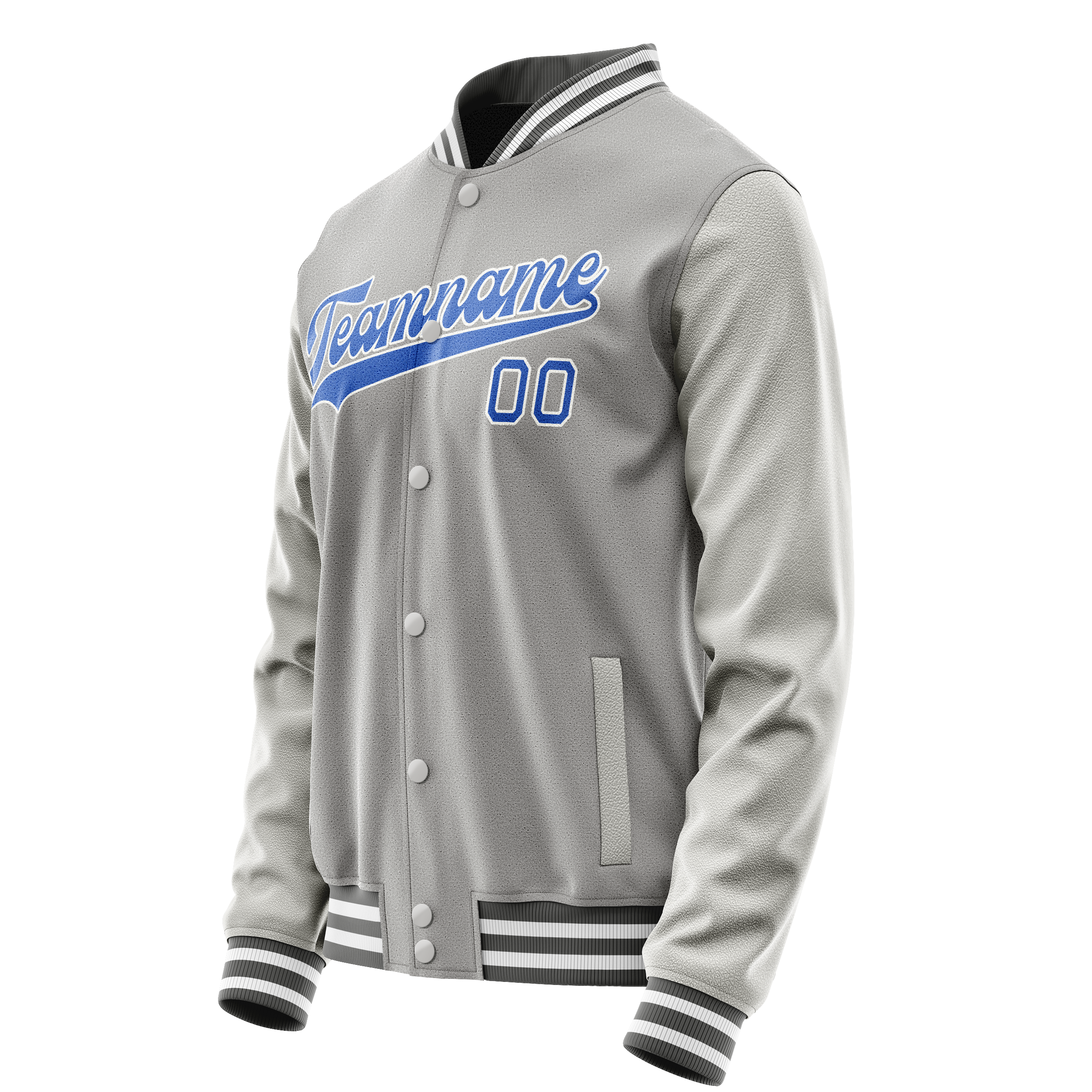 Custom Gray Light-Blue Solid Color Varsity Letterman Jacket JA02240617YH156