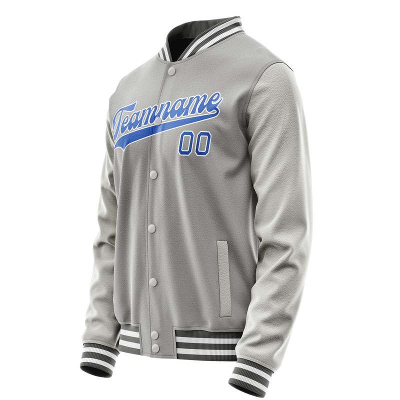 Custom Gray Light-Blue Solid Color Varsity Letterman Jacket JA02240617YH156
