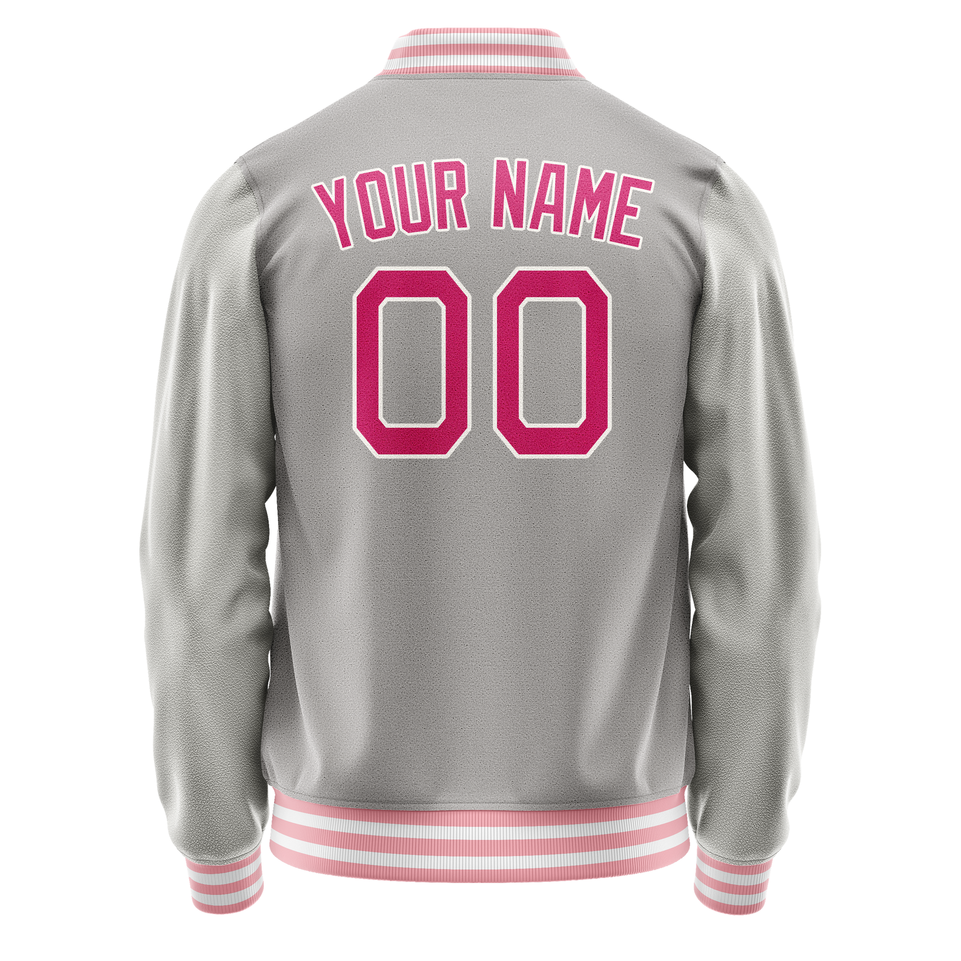 Custom Gray Pink Solid Color Varsity Letterman Jacket JA02240617YH177