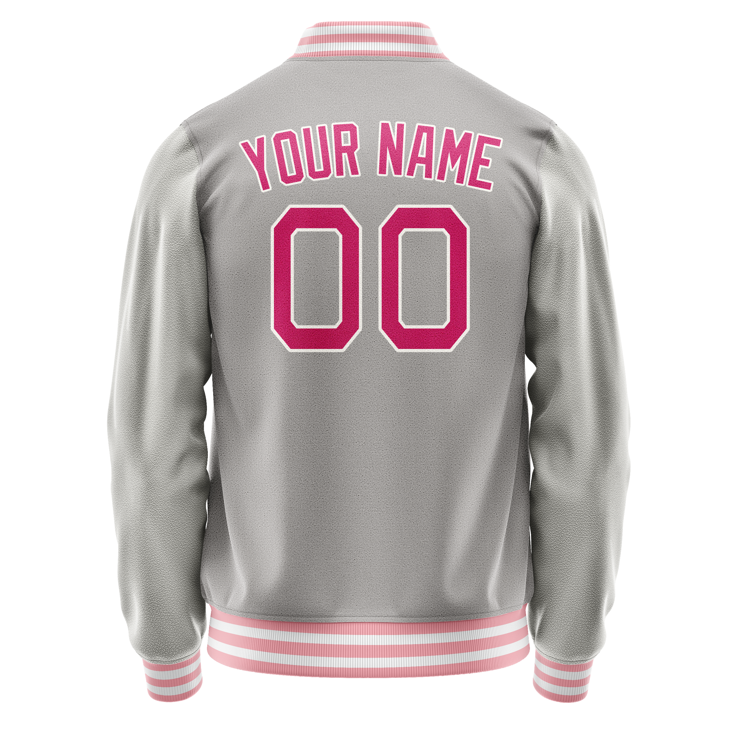Custom Gray Pink Solid Color Varsity Letterman Jacket JA02240617YH177